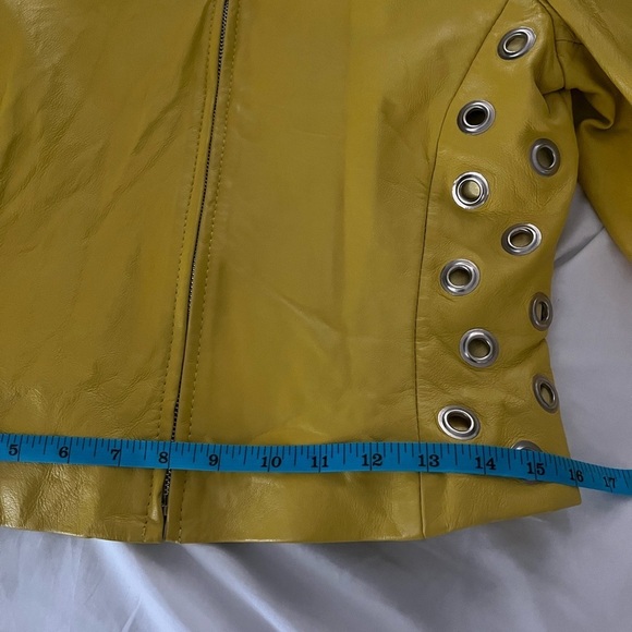 [M]Vintage  PLONGE Yellow Leather Cropped Women Jacket with Eyelet around Waist - Picture 12 of 13